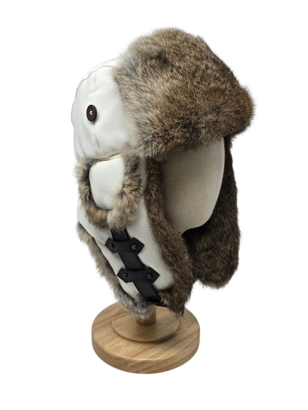 Mad Bomber Cream & Brown Rabbit Fur Aviation Trapper Hat Adult Small